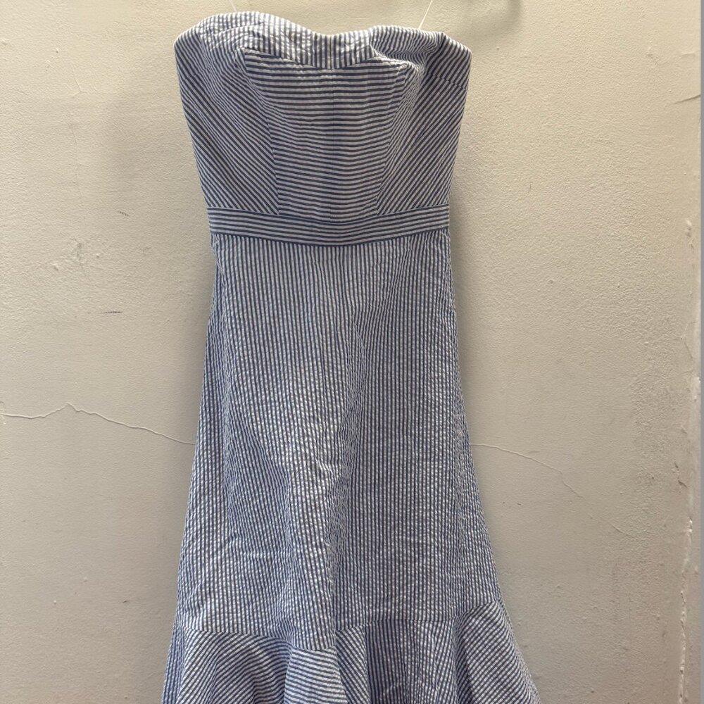 J. Crew Size 000 Blue & White Strapless Seersucker Dress